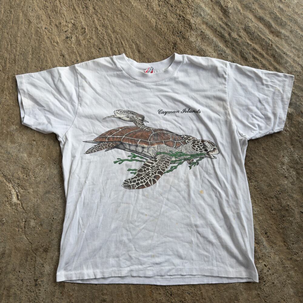 Vintage 90s Cayman Islands Turtles Nature Shirt Textile Prints Large USA Made